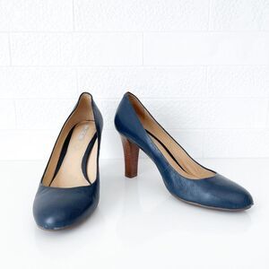 Geox Respira Womens Leather Slip On Almond Toe Pump High Heels Blue Size 39